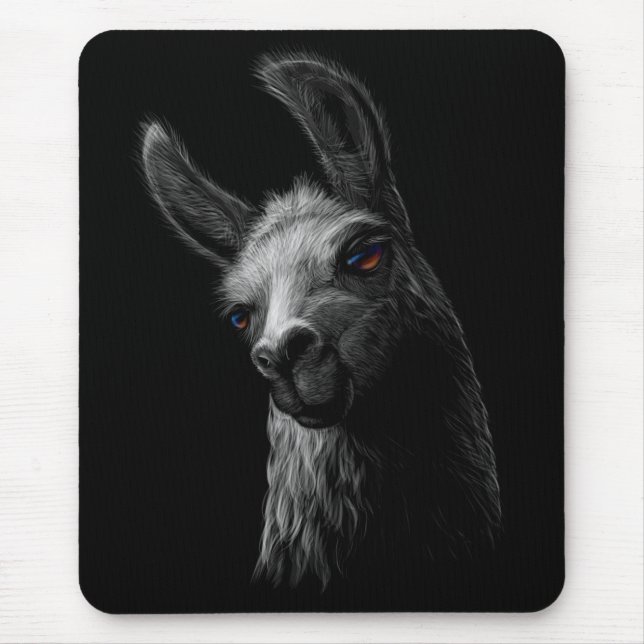 Portrait Head Cute Llama with a Black Background  Mouse Mat (Front)