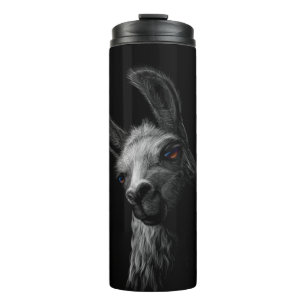 Portrait Head Cute Llama with a Black Background Thermal Tumbler