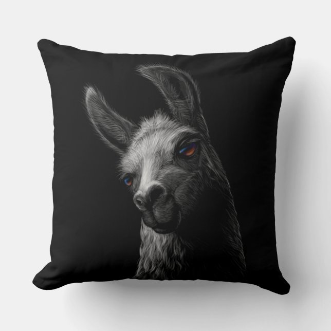 Portrait Head Cute Llama with Black Background  Cushion (Front)