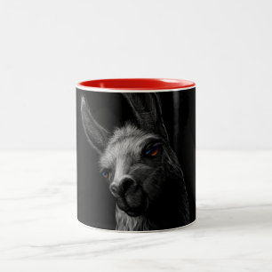 Portrait Head Cute Llama with Black Background Two-Tone Coffee Mug