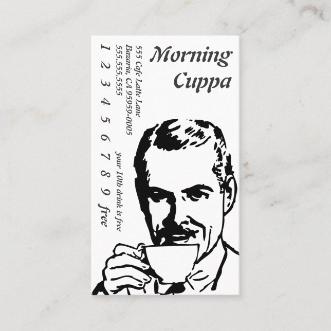 Portrait Head Drinking Line Art Morning Cuppa Loyalty Card (Front)