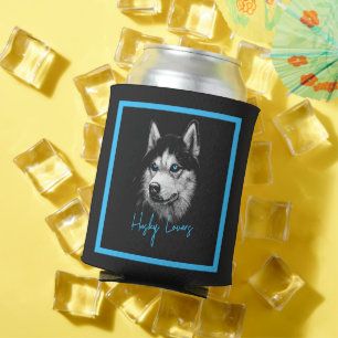 Portrait Head Siberian Husky With Blue Eyes Can Cooler