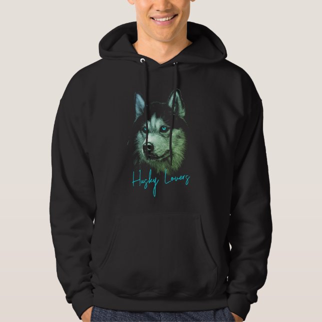 Portrait Head Siberian Husky With Blue Eyes Hoodie (Front)
