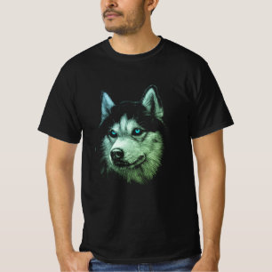 Portrait Head Siberian Husky With Blue Eyes T-Shirt