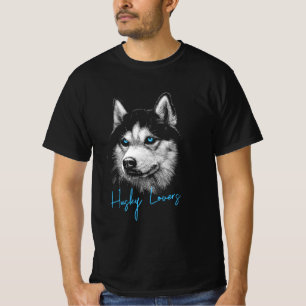 Portrait Head Siberian Husky With Blue Eyes T-Shirt