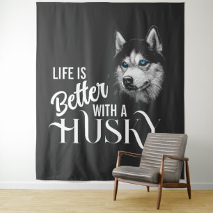 Portrait Head Siberian Husky With Blue Eyes Tapestry