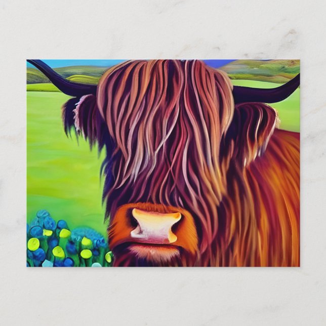 Portrait Highland Cow Painting Postcard (Front)