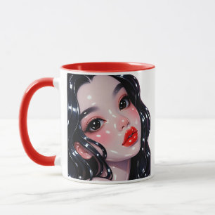 Portrait Illustration Glossy Girl Red Mug