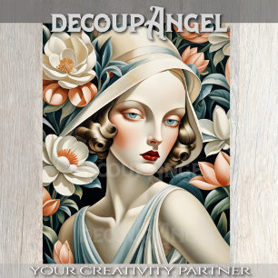 Portrait in Art Deco - Peach - Decoupage - Tissue Paper