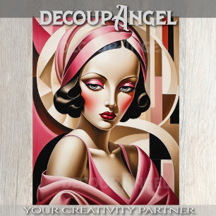Portrait in Art Deco - Pink - Decoupage - Tissue Paper