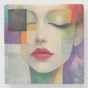Portrait in Colour Block Surrealism Stone Coaster
