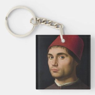 Portrait Man Antonello Messina painting art vintag Key Ring