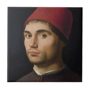 Portrait Man Antonello Messina painting art vintag Tile
