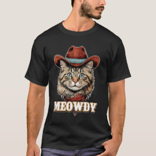 Portrait Meowdy Cat Cowboy Country Western Rodeo P T-Shirt