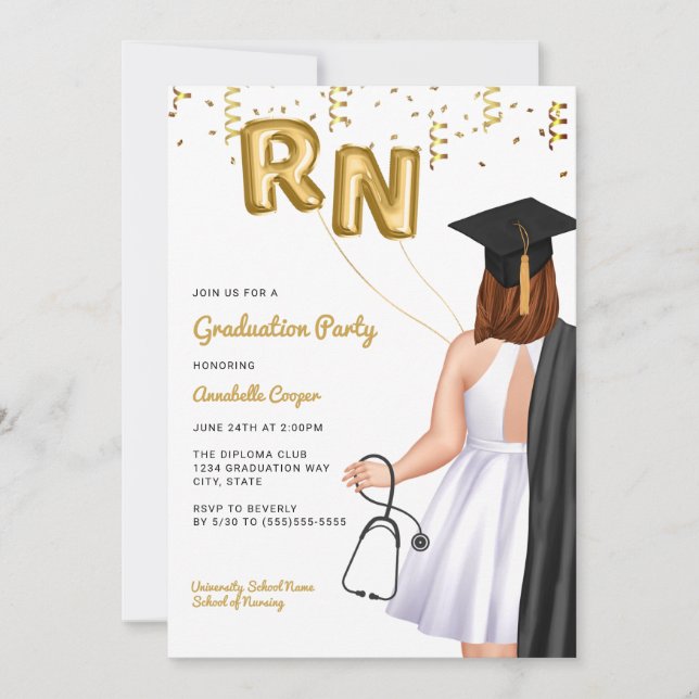 Portrait Nursing School Graduation Party Invitation (Front)
