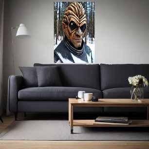 Portrait of a alien with big black eyes   AI Art Poster