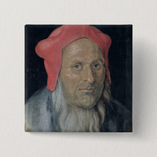 Portrait of a Bearded Man in a Red Hat, 1520 (oil 15 Cm Square Badge