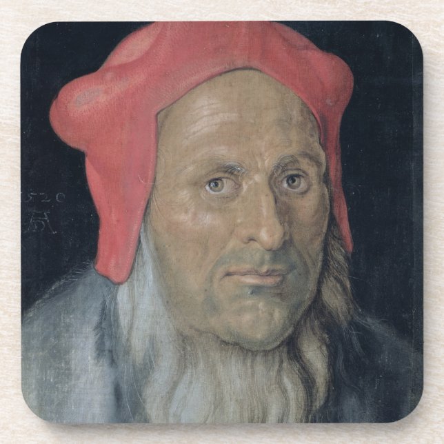 Portrait of a Bearded Man in a Red Hat, 1520 (oil Coaster (Front)