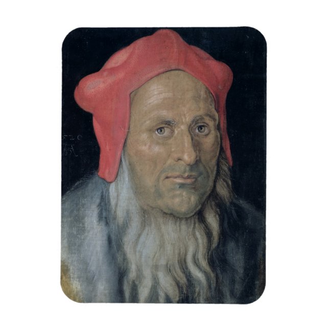 Portrait of a Bearded Man in a Red Hat, 1520 (oil Magnet (Vertical)