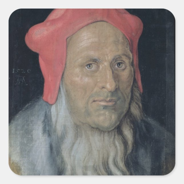 Portrait of a Bearded Man in a Red Hat, 1520 (oil Square Sticker (Front)