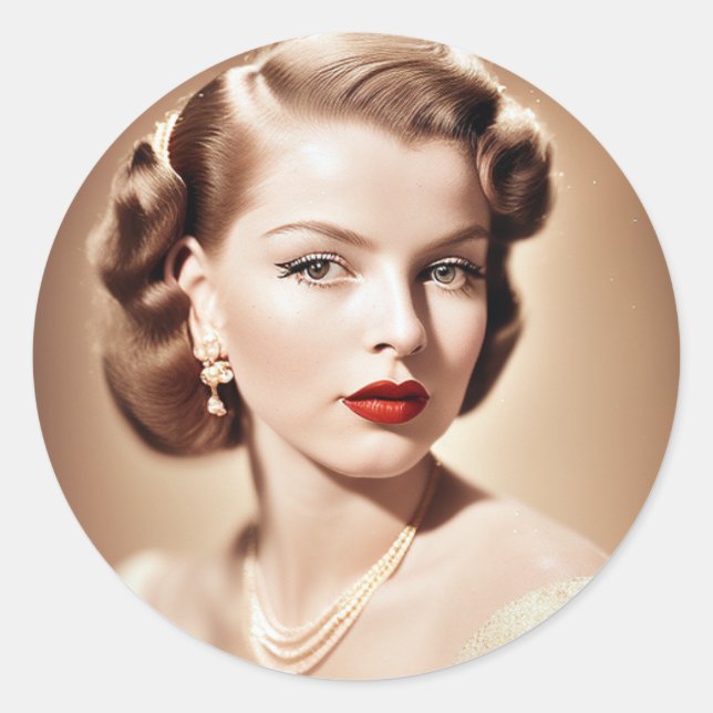 Portrait of a beautiful classic pinup 1950 round sticker (Front)