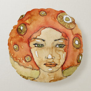 Portrait of a beautiful girl round cushion