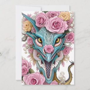 Portrait of a beautiful whimsical pink dragon head holiday card