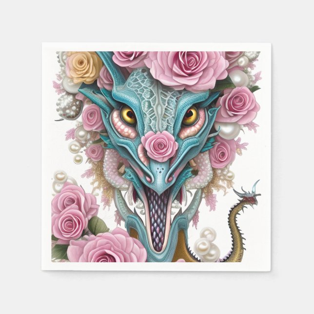 Portrait of a beautiful whimsical pink dragon head napkin (Front)