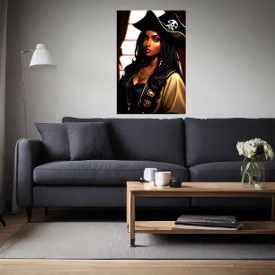 Portrait of a black African Lady Pirate AI Art Poster
