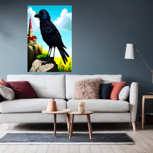 Portrait of a black crow AI Art Poster