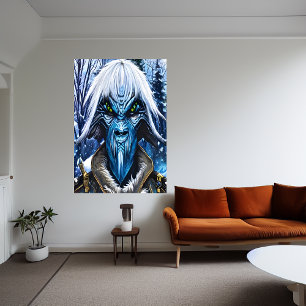 Portrait of a blue alien with white hair    AI Art Poster