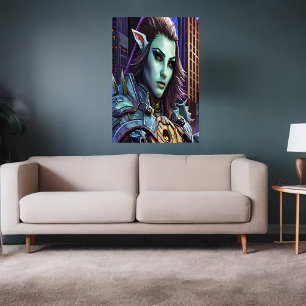 Portrait of a blue female alien AI Art Poster