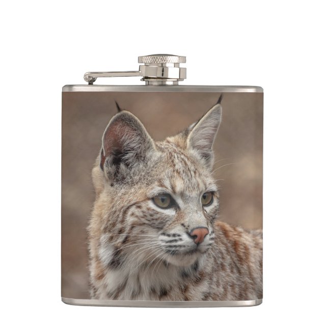 Portrait of a Bobcat Hip Flask (Front)