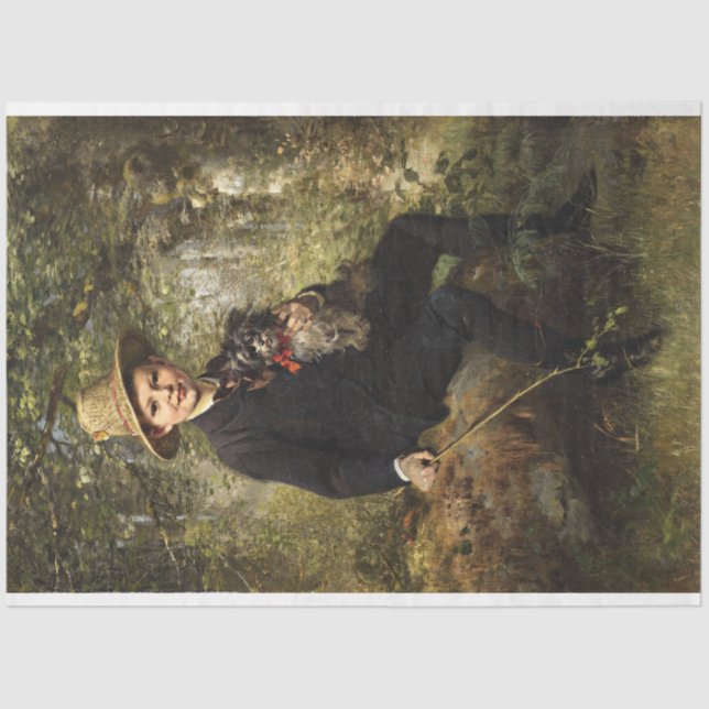 Portrait of a Boy with Dog in a Forest (Knaus) Tissue Paper (Front)