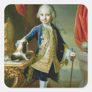 Portrait of a Boy with Pet Spaniel, 18th century Square Sticker