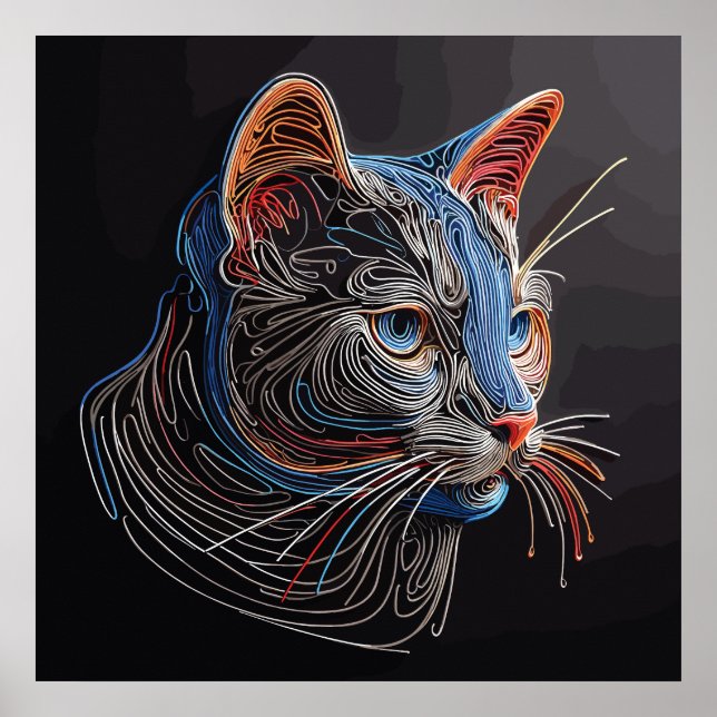 Portrait Of A Cat's Face - AI generated Poster (Front)