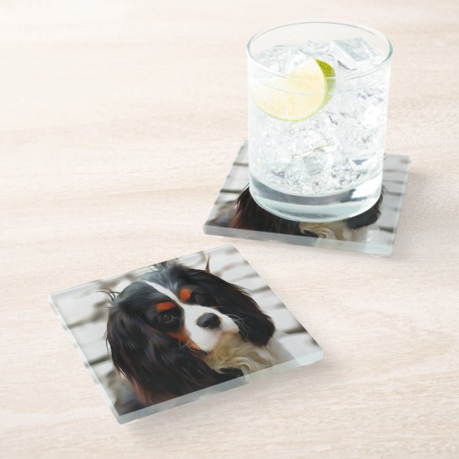 Portrait Of A Cavalier King Charles Spaniel Glass Coaster (Angled)