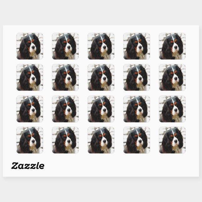 Portrait Of A Cavalier King Charles Spaniel Square Sticker (Sheet)