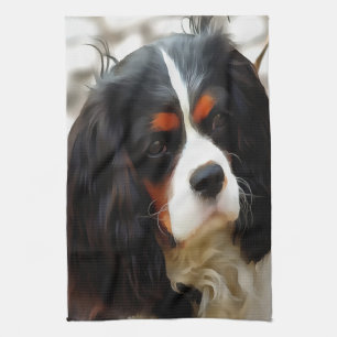 Portrait Of A Cavalier King Charles Spaniel Tea Towel