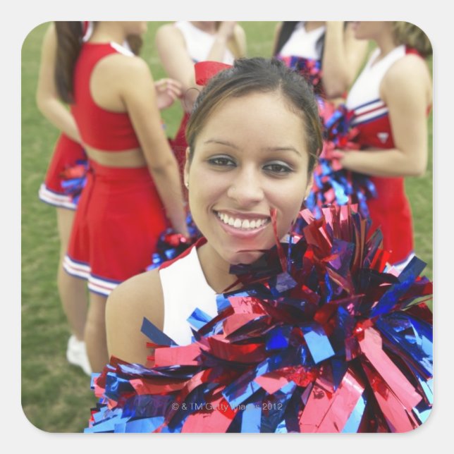 Portrait of a Cheerleader in Front of a Group of Square Sticker (Front)