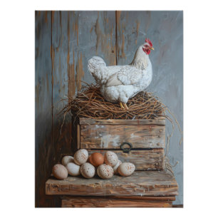 Portrait of a Chicken with Eggs Poster
