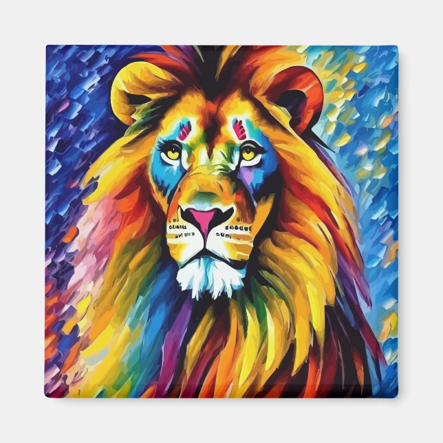 Portrait of a Colourful Proud Lion Magnet (Front)