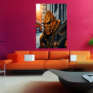 Portrait of a cool orange alien   AI Art  Poster