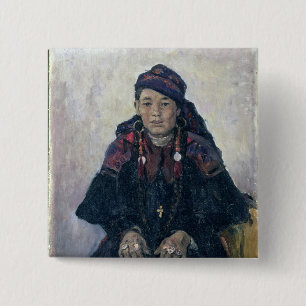 Portrait of a Cossack Woman, 1909 15 Cm Square Badge