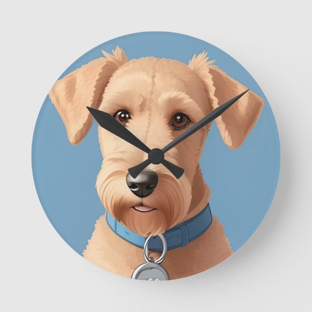 Portrait of a Cute Dog Wearing a Blue Collar Round Clock (Front)
