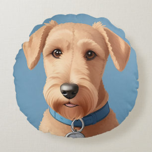 Portrait of a Cute Dog Wearing a Blue Collar Round Cushion
