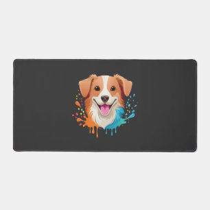 Portrait of a cute dog with fluid colours dripping desk mat