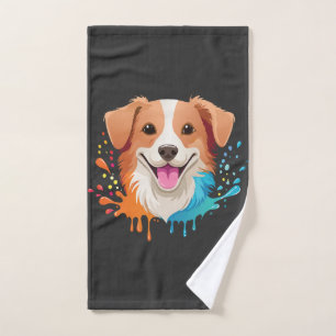 Portrait of a cute dog with fluid colours dripping hand towel