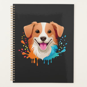 Portrait of a cute dog with fluid colours dripping planner