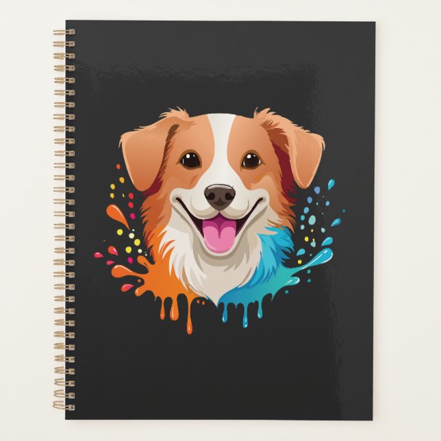 Portrait of a cute dog with fluid colours dripping planner (Front)
